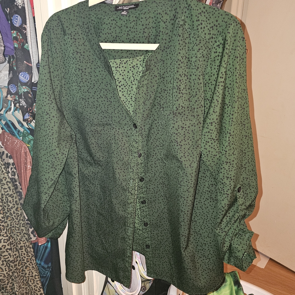 Notations Forest Green Blouse with Black Dots